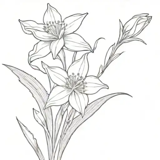 Daffodil And Sampagita Flower Stem Bouquet Fine Line Minimalist