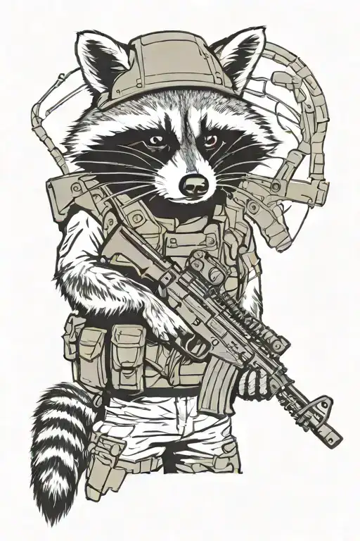 Army Raccoon Holding A M4 Rifle Wearing A Helmet