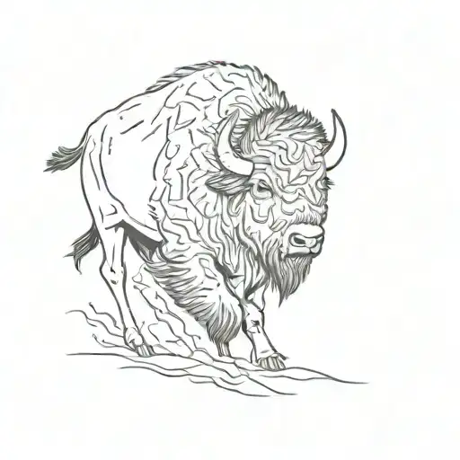 Single Line Bison Running Side Profile Outline