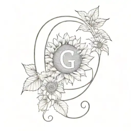 Letter G With Sunflower Tattoo Design