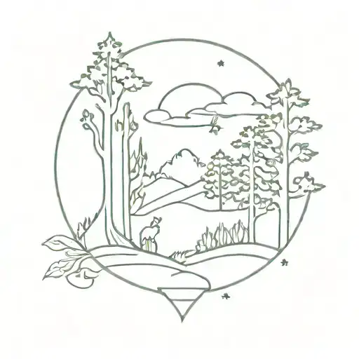 A Simple And Elegant Tattoo Of A Mystical Forest Scene Inspired By Tarot Cards