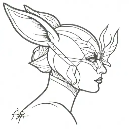 Rabbit Masked Woman Head And Phoenix
