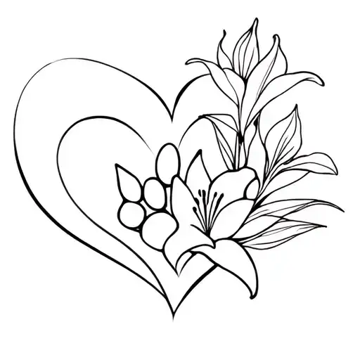 Cat Paw Heart And Lily Flower In The Background