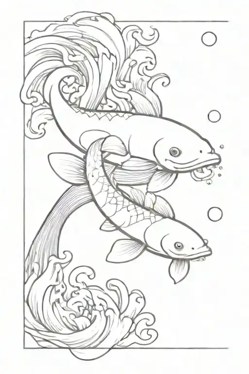 Koi Fish Yin With Waves Crashing In The Background