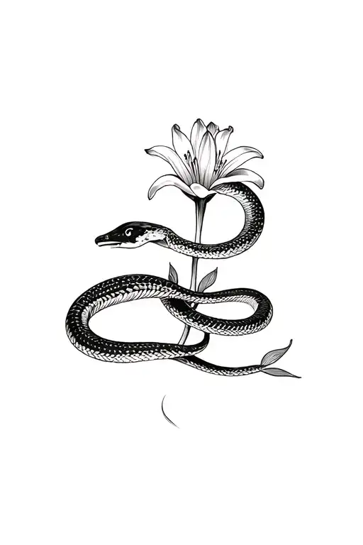 Snake Wrapped Around Lily Scetch