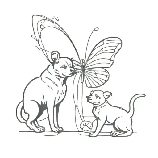 Buterfly With 2 Kids Playing With A Dog Playing