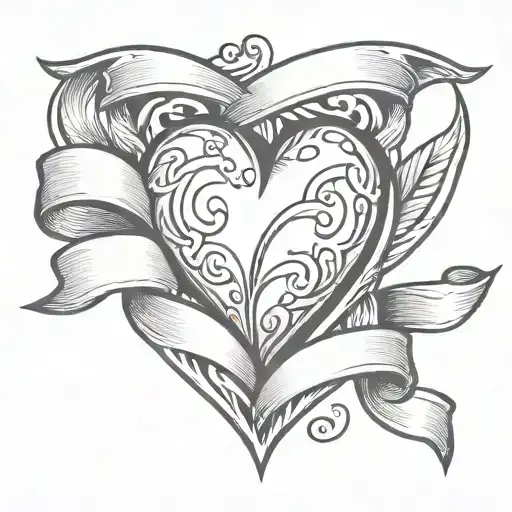 Classic American Traditional Heart With Banner Ribbon Across