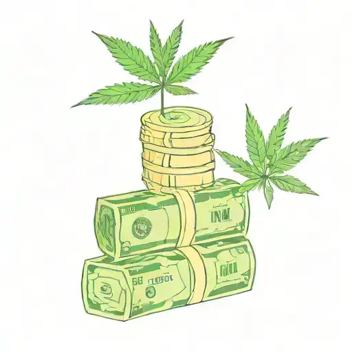 A Stack Of Cash And A Marijuana Leaf Intertwined In A Minimalist Design