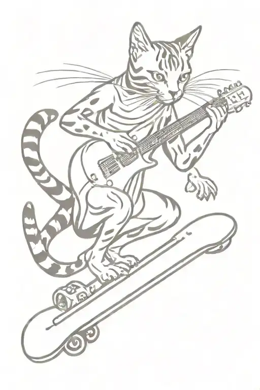Humanized Bengal Cat Shredding On A Guitar While Riding A Skateboard