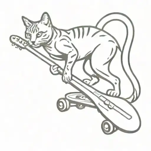 A Humanized Bengal Cat Shredding On A Skateboard While Playing An Electric Guitar