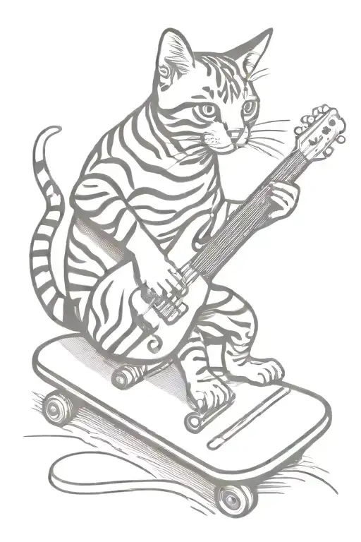 A Bengal Cat Shredding On A Skateboard While Playing An Electric Guitar