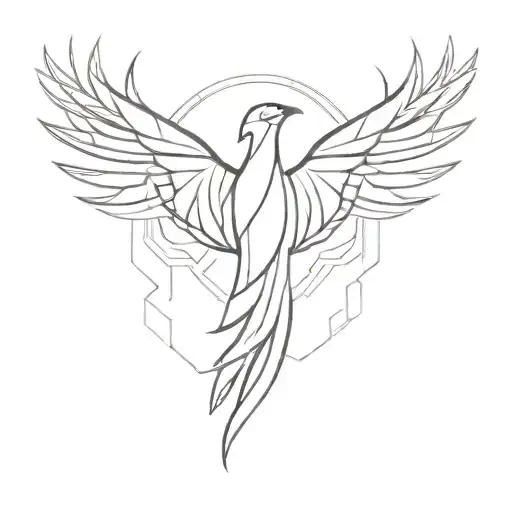 A Phoenix Rising From The Ashes With A Geometric Pattern Incorporated Into Its Wings