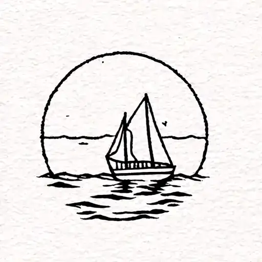 Stamp And Boat In The Water At Sunset