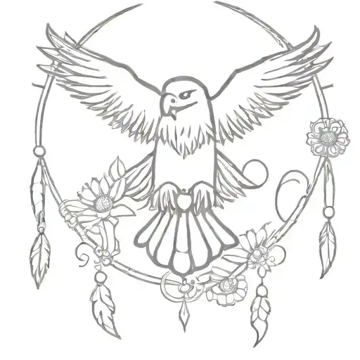 Eagle In A Dream Catcher With A Daisy Flower