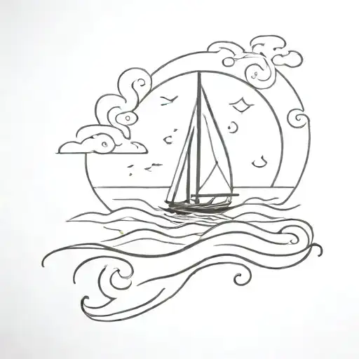Sail Boat Surrounded By Storm Flowing Water