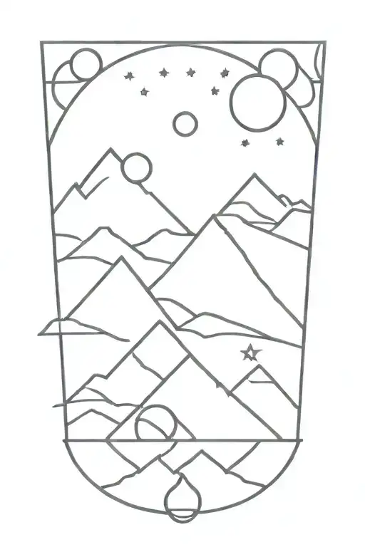 3 Triangle Mountains With Sun And Moon