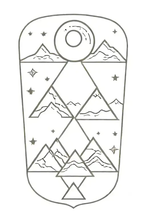 3 Triangle Mountains With Sun And Moon