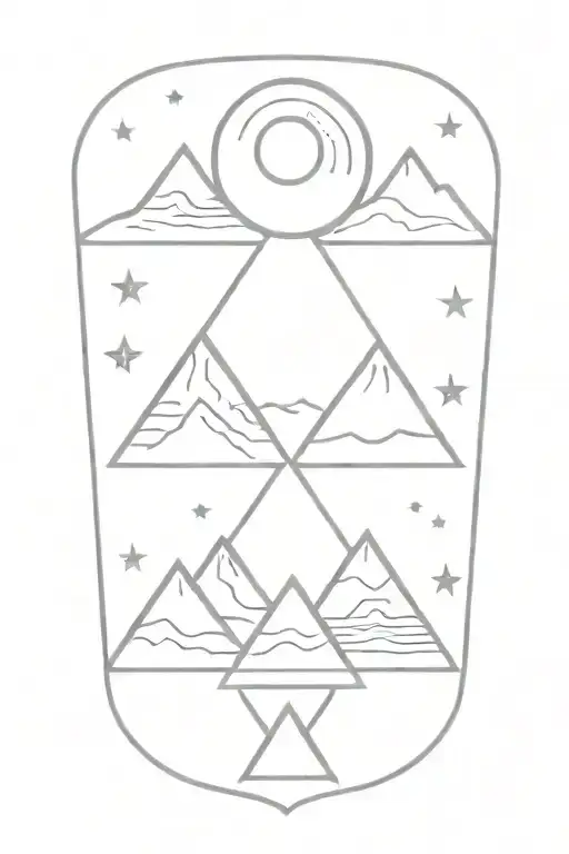 3 Triangle Mountains With Sun And Moon