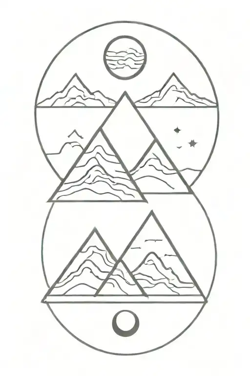 3 Triangle Mountains With Sun And Moon