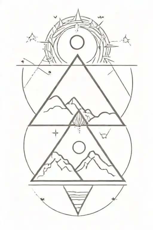 3 Triangle Mountains With Sun And Moon