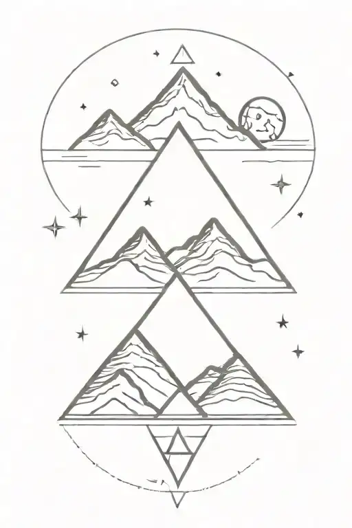 3 Triangle Mountains With Sun And Moon