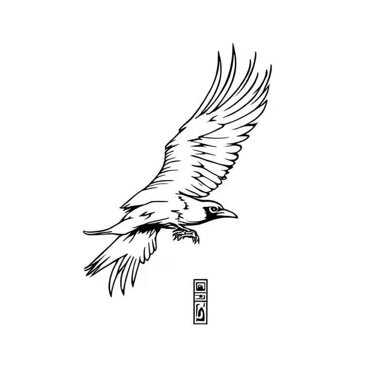 Hieroglyphic Crow Flying