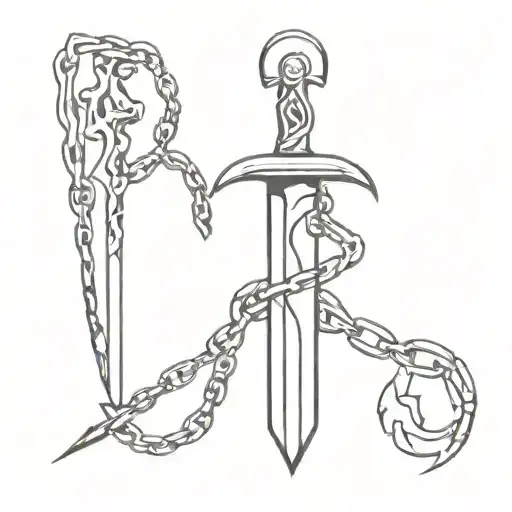 Chains Breaking And Bloody Dagger And Flame