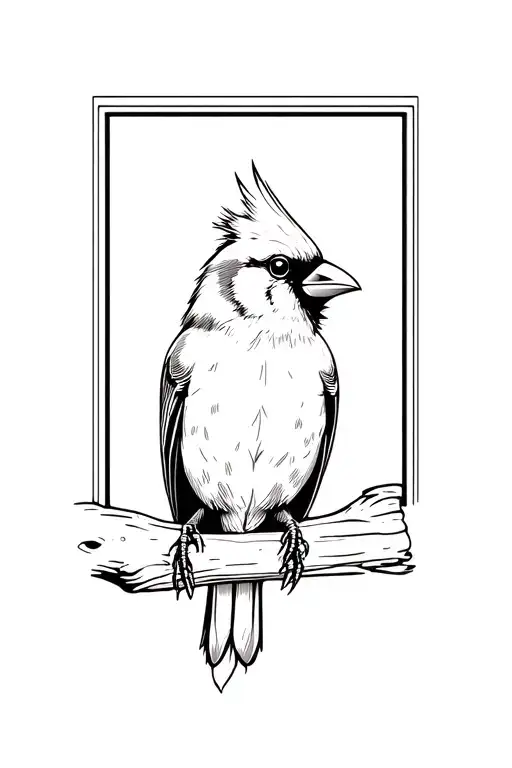 Cardinal Perched In A Rectangle Frame