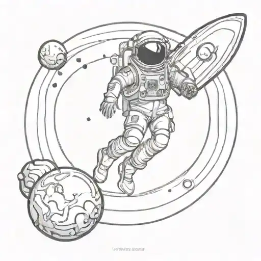 Saturn With An Small Astronaut Flying In Space