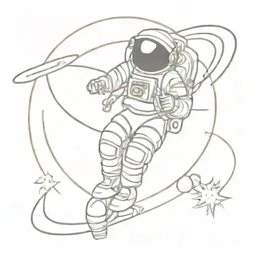 Saturn With An Astronaut Floating In Space