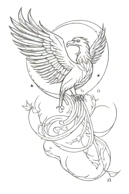 Phoenix Rising With Elements Of Moon