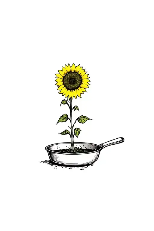 Sunflower Growing Out Of The Frying Pan