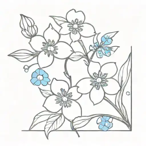 Forget Me Not Flower Bouquet Fine Line