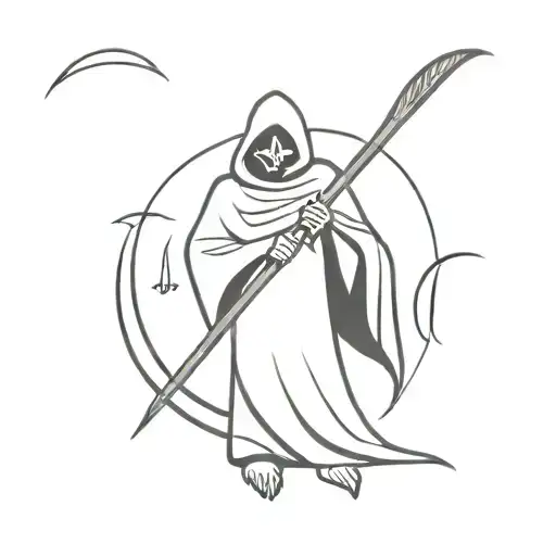 Grim Reaper Holding A Rake Looking Slightly Left Side