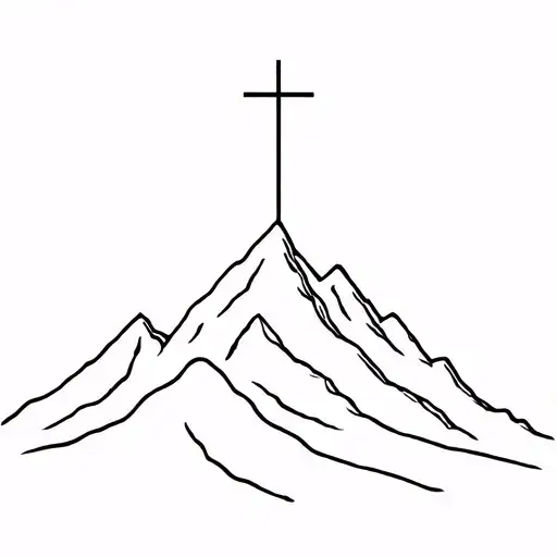 Fine Line Mountain With Cross On Top
