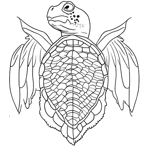Sea Turtle With Front Paw Turning Into Wings From The Middle