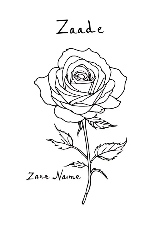 A Rose With Name Zade Secretly Written In It And A Rose Drawn By A Single Line