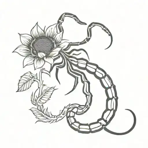 A Scorpion Intertwined With A Sunflower Growing Together