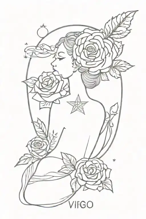 Virgo Zodiac Sign With Roses And Stars On The Back