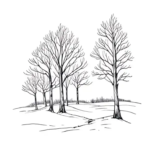 Simple Fine Line Drawing Of A Forrest In Winter Setting