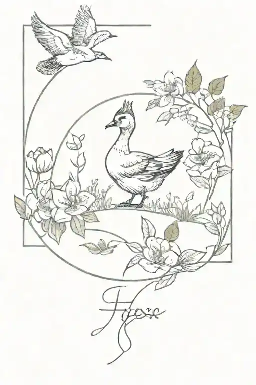 Garden Around Fox Tattoo Featuring A Goose And Butterflys