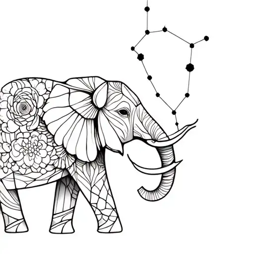 Floral Geometric Elephant With Constellation