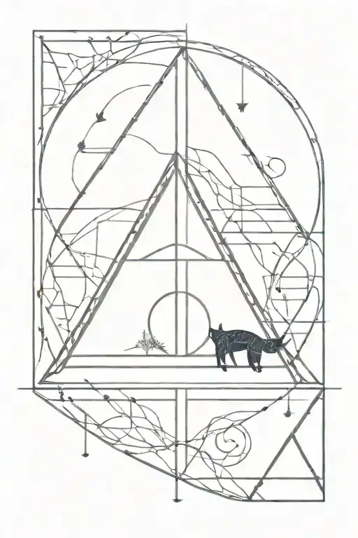Deathly Hollows Sympol Hiden With A Cat And Some Linear Geometric Shapes