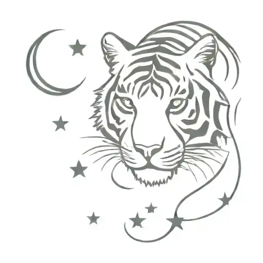 Tiger With Stars And Moon
