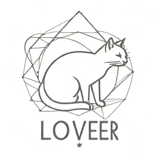 A Minimalist Geometric Design Incorporating The Silhouette Of A Cat And The Word 'Lover'