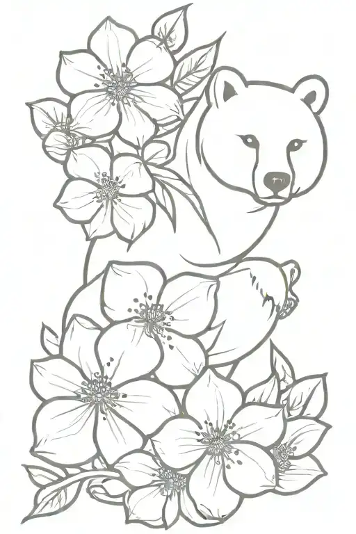 Dogwood Flowers Sleeve Tattoo Featuring Bear And Cougar