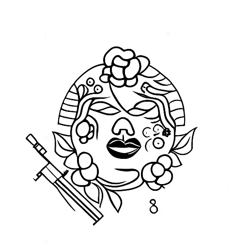 Face With Flowers And A Gun