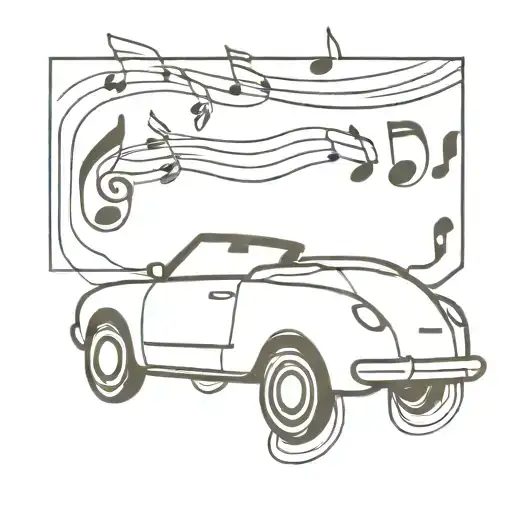 Convertible Car With Music Notes Flowing Out Of It