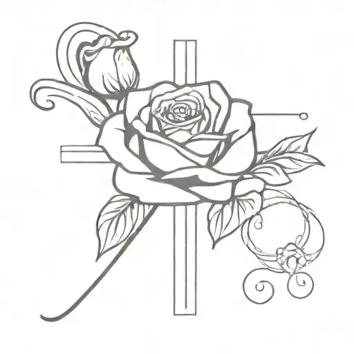 A Cross That At The Top Has A Large Stemless Rose