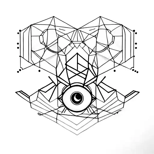 Minimalistic Eye And Moon With Geometric Lines And Dots As Side Details